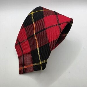 Polo Ralph Lauren Red Black Plaid Wool Tie Hand Made USA Tartan Scottish Tie 3.5